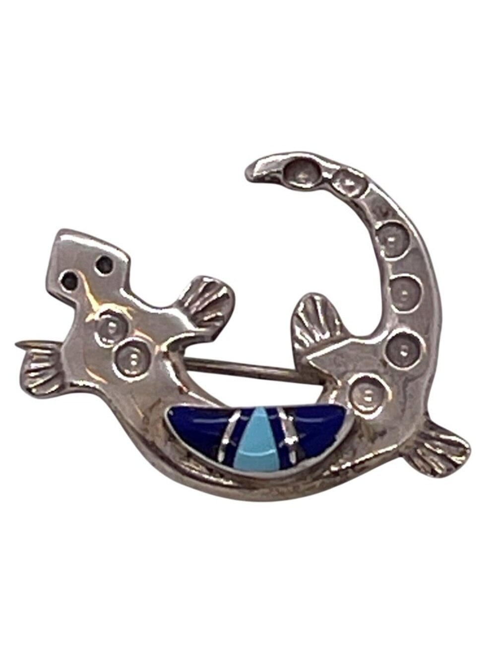 Vintage Navajo Wilbur Muskett Jr Sterling Silver Inlay Lizard Gecko Pin Brooch - Picture 9 of 9